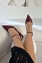 Luna Open Back Buckle Leather Heeled Shoes Burgundy - 5