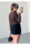 Women's Brown Lace Sleeve T-Shirt - 2