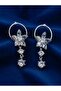 Silver Color Large Floral Zircon Stone Hoop Dangle Steel Earrings - Tarnish Resistant - 4