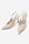 Women's Stiletto Pointed Toe Open Back V-Neck Hand Knitted Classic Heeled Shoes Nules Ecru - 6