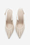 Women's Stiletto Pointed Toe Open Back V-Neck Hand Knitted Classic Heeled Shoes Nules Ecru - 7