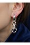 Silver Color Infinity Figured Crystal Stone Dangle Hoop Steel Earrings - Tarnish Resistant - 2