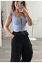 Women's Blue Lace Detailed Crop Top / Corset-Look Bustier