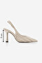 Women's Stiletto Pointed Toe Open Back V-Neck Hand Knitted Classic Heeled Shoes Nules Ecru - 4