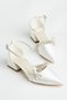 Women's Cream Semi-Closed Ankle Strap Ribbon Stone Low Heel Stiletto Shoes - 2