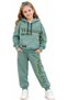 Girl's Wanting Written Kangaroo Pocket Hooded Green Color Tracksuit Set - 2