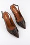 Women's Brown Color Heeled Shoes Pointed Toe Buckle Embroidery Patterned Stylish Evening Dress Casual 9 cm Heel - 6