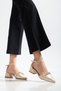 Women's Gold Semi-Closed Ankle Strap Ribbon and Stone Low Heel Stiletto Shoes - 4
