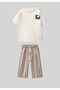Ecru Printed Kids T-Shirt - Top and Bottom Set with Striped Pants