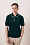 Collar Zipper Detailed Emerald Oversize Men's Knitwear T-Shirt