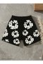 Oversize Black Shorts - 3D Puff Floral Printed Cotton Shorts