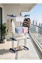 Blue 4-Tier Foldable Clothes Drying Rack, Movable Rolling Stainless Steel Laundry Rack with Castors, - 2