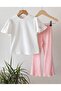 Floral Patterned Girl's T-Shirt - Pants Set - 4