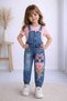 Seasonal Girls' T-Shirt and Printed Denim Salopet 2-Piece Set - Denim Overalls - Holiday Wear