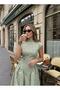 Mint Green Cotton Dress – Jacquard Textured, Waist-Fitted, Elegant and Stylish Women's Design - 2