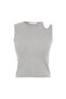 Women's Gray Melange Crew Neck Tank Top with Window Detail