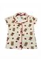 Girl's Teddy Bear Patterned Cream Color Cotton Short Sleeve Pajama Set - 5