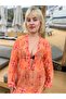 Orange Color Sequins Embroidered V-Neck Transparent Boho Kimono - 2