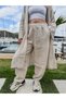 Muslin Beige Color Trousers Kimono Set - 3