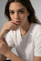 Bauta Regular Fit Crew Neck Low Sleeve Oval Hem and Sleeve Laser Cut Women's Blouse Top - Ecru - 4