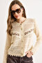 Women's Cream Leaf Embroidered Openwork Boho Seasonal Cardigan Hrk-19000493