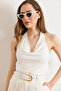 Women's White Halter Neck Degaje Collar Polyamide Blouse Blz-19003293 - 5