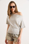 Women's Gray White Drape Detailed Striped Viscose Blouse Blz-19003290 - 5