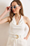 Women's White Halter Neck Degaje Collar Polyamide Blouse Blz-19003293 - 4