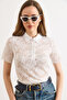 Women's White Polo Collar Lace Blouse Blz-19003295 - 4