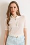 Women's White Polo Collar Transparent Knitwear Blouse Blz-19003302 - 4