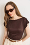 Women's Brown Blouse with Draped Shoulder Detail and Transparent Back Blz-19003298 - 4