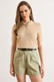 Women's Beige Polo Neck Transparent Knitwear Blouse Blz-19003302 - 2
