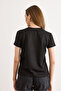 Women's Black Knitted Modal Cherry Embroidered Flowy T-Shirt Tsh-19000976 - 6