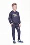Kangaroo Pocket Hooded Black and White Print Detailed Boys' Tracksuit Set