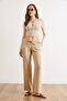 Women's Beige Slim Waist Elastic Washed Draped Viscose Trousers Pnt-19000400 - 3