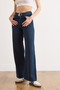 Women's Navy Blue Belted Washed Wide Leg Gabardine Trousers Pnt-19000396 - 5