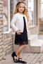 Girl's Gold Buttoned Blazer Jacket, Black Dress with Lace Embroidery over the Collar. - 3