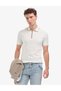Ecru Slim Fit 100% Cotton Zippered Polo Collar T-Shirt 50321201-Vr019