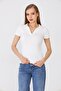 Women's Ecru Polo Collar Ribbed Casual Blouse - H6038 - 3
