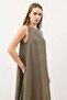 Khaki Draped Halter Neck Midi Dress - 4