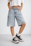 Women's Baggy Fit Ripped Detailed Cargo Pocket Denim Bermuda Shorts Light Blue