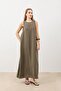 Khaki Draped Halter Neck Midi Dress - 3
