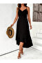 Women's Rope Strap Double Breasted Collared Back Tie Front Flounce Midi Janjan Crepe Dress