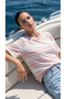 Women's Pink Striped Basic T-Shirt 100% Cotton Comfortable Fit Summer Premium Style
