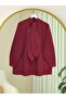 Oversized Poplin Shirt with Tie Collar and Buttons - Burgundy - 4