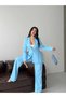 Blazer Jacket Wide Leg Pants Set Gold Button Detail - 8