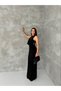 Women's Lace Detailed Long Evening Dress Stylish V-Neck Draped Evening Gown - 3