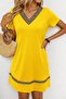 Women's Short Sleeve V-Neck Ethnic Pattern Striped Detail Viscose Dress, Summer-Comfortable Design - 3