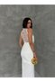 Women's Lace Detailed Long Evening Dress Stylish V-Neck Draped Evening Gown - 6