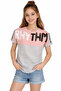 Girl's Rhythm Text Patterned Powder Color Short Sleeve T-Shirt